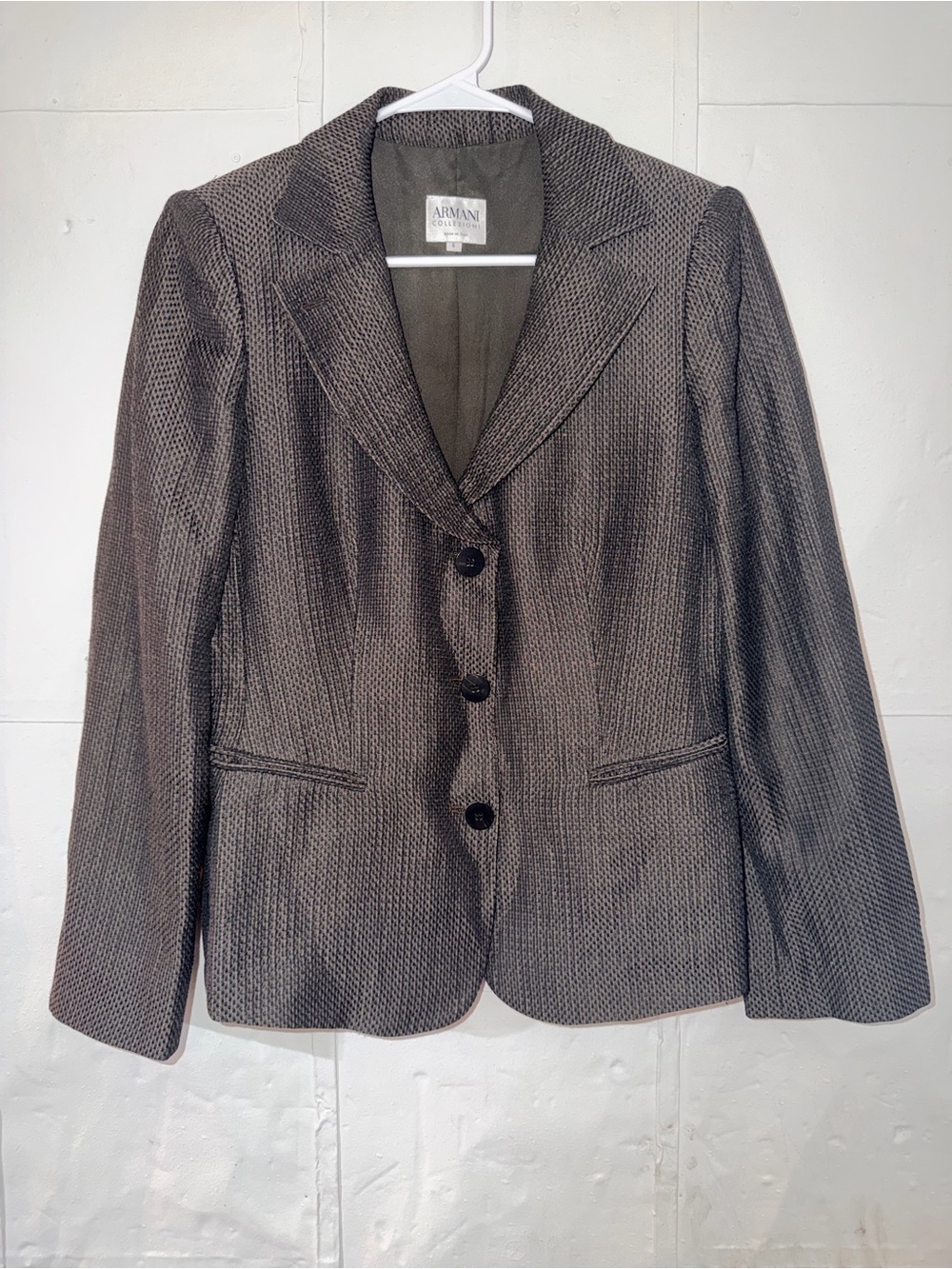 Armani Collezioni Textured Dark Brown Notch Lapel Blazer